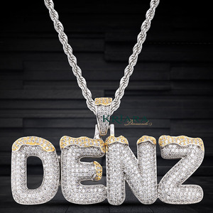 Men's Hip Hop DENZ <b>Letter</b> Pendant 925 Silver 18K Gold Plated Moissanite Themed Charm Everyday Wear - Product Image 2
