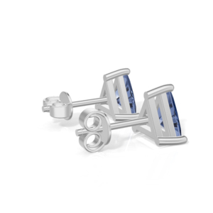 Silver Plated Sterling Silver Trillion Cut <b>Blue</b> <b>Sapphire</b> Stud <b>Earrings</b> Classic Women's Jewelry Heerani Jewels Water Triangle - Product Image 3