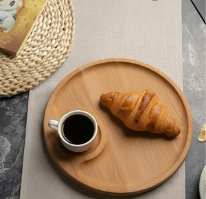 Wooden Coffee Tray Rustic Charcuterie Board Wood Snack Platter Round Serving Dish Engraved Wood Tray Appetizer Plate - Product Image 1