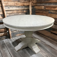 Table à manger contemporaine en bois massif durable et écologique 2026, finition blanchie, 4 places, bleu océan, mobilier de maison et d'hôtel