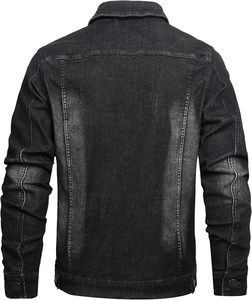 Men's Black <b>Denim</b> <b>Jacket</b> Washed Cotton Casual Turn-down Collar Single Button Regular Fit Autumn Style - Product Image 5