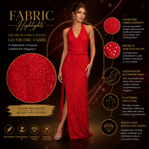 Luxury Red <b>Sequin</b> Halter Neck Evening Gown for Women Sleeveless Formal Party Dress High Slit Prom Wedding Guest Maxi Outfit - Product Image 5