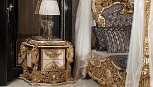 Luxury Royal Mahogany Wood <b>Bedroom</b> Set Gold Carved Four Poster Canopy King Bed with Wardrobe Nightstands and <b>Dressing</b> <b>Table</b> - Product Image 4