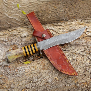 Couteau de Bushcraft Professionnel en Acier Damas, Lame Fixe Faite à la Main avec Manche en Bois, Couteau de Camping en Gros - Product Image 6