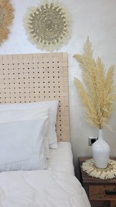 Cabecero de Cama Individual Hecho a Mano de Madera y Ratán con Tapicería de Cuero, Ecológico, Moderno, Decorativo para Dormitorio - Product Image 5