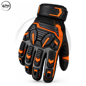Gants de travail anti-choc robustes noir et orange, avec protection renforcée des phalanges, paume rembourrée, poignet réglable, gants industriels personnalisés - Product Image 3