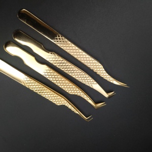 Gold-Plated Eyelash Tweezers Precision Angled Tip Smooth Surface for <b>Lash</b> Application better visibility and access - Product Image 2