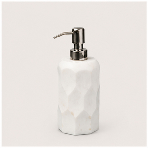 Distributeur de savon en marbre blanc naturel de qualité supérieure avec pompe en acier inoxydable, flacon de lavage des mains en pierre géométrique pour la décoration de salle de bain d'hôtel - Product Image 5