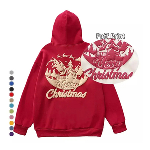 Sweat-shirt à capuche rouge en coton et polyester pour l'hiver, logo en relief, impression 3D personnalisée, sweat-shirt en polaire pour homme, OEM - Product Image 5