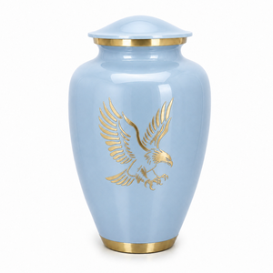Autocollant commémoratif pour urne funéraire gravé Aigle Doré Bourgogne avec urne funéraire émaillée pour cendres humaines - Product Image 3