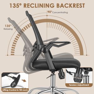 Sedia da Ufficio Ergonomica con Reclinazione a 135 Gradi, Altezza Regolabile 3,94 Pollici, Cuscino in Spugna Vergine, Design a Rete - Product Image 4