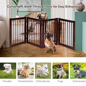 4-Panel 30\" H Brown Dog Door Pet Gates & Pens Product - Product Image 6