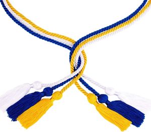 Cordón Trenzado Azul, Amarillo y Blanco con Borlas para Prendas de Vestir, Cordón de 3 Hilos de Estilo Clásico con Precio Económico y Servicio OEM - Product Image 2