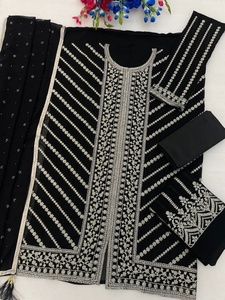 Costume Anarkali brodé noir pour femmes, vêtements traditionnels indiens et pakistanais pour mariage, provenant d'un fournisseur indien - Product Image 2