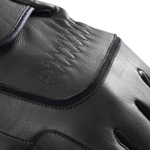 Leather <b>Full</b> Finger Gloves Black With Button Closure Non <b>Slip</b> Unisex Winter Cycling Gloves Tatami Stitch Design - Product Image 2