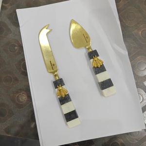 Juego de Cuchillos para Queso de Acero Inoxidable Chapado en Oro, Mango de Mármol, Diseño Moderno y Simple, 5 Pulgadas, Apto para Lavavajillas, Uso Doméstico en la Cocina - Product Image 2