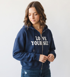 Women's Winter Wear Zip-Up Sweat Hooded Crop <b>Top</b> 100% Cotton Printed Solid Color Breathable Fashion Wear <b>Zipper</b> Hood Crop <b>Top</b> - Product Image 6