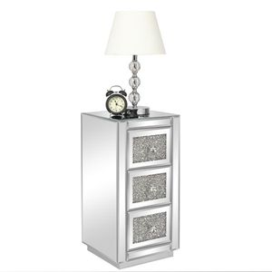 FCH 3-Drawer <b>Mirrored</b> Nightstand with Crystal Accent Silver <b>Side</b>/End <b>Table</b> for Bedroom or Living Room - Product Image 3