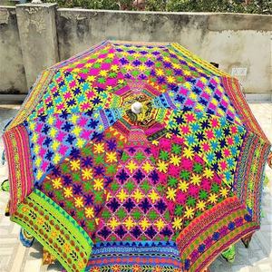 Parasol de mariage indien brodé de fleurs, en coton, multicolore, fait main - Product Image 5