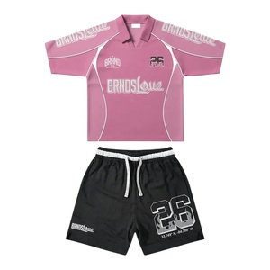 ชุดเสื้อโปโลสีชมพูและกางเกงขาสั้นสีดำสำหรับผู้ชาย แบรนด์ BRAND รุ่น 26 สปอร์ต แห้งเร็ว เหมาะสำหรับฤดูร้อน ชุดกีฬา ผลิตจากโพลีเอสเตอร์/ผ้าตาข่าย พิมพ์ลายแบบ Sublimation - Product Image 2