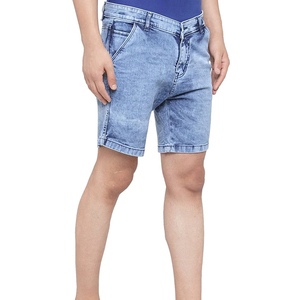 Custom Vintage High Waist Breathable Light Wash Summer Streetwear Men's Denim <b>Jeans</b> Shorts with Embroidery - Product Image 3