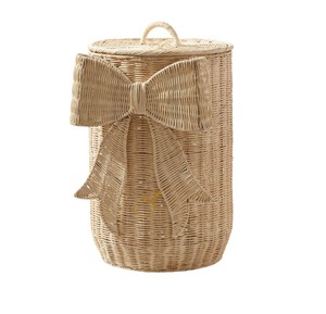 Cesta de ropa de mimbre con lazo y tapa, cesto decorativo de mimbre para juguetes, cesto de lavandería, caja para dormitorio de niñas - Product Image 2