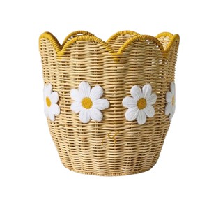 Cesta de Mimbre Daisy con Borde Festoneado, Caja de Almacenamiento Decorativa Tejida con Diseño Floral, Organizador de Juguetes para Cuarto de Niños - Product Image 3