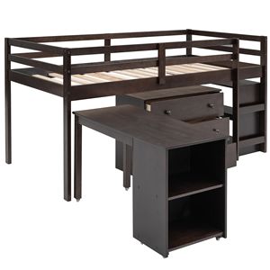 Letto a soppalco doppio Espresso con armadietto e scrivania portatile su ruote per bambini, con funzionalità pratiche (Vecchio SKU LP000113AAP) - Product Image 6