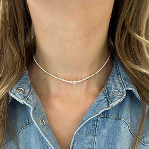 Heart Round Cut Lab Grown Diamond Tennis Necklaces 14K 18K Solid Gold Round Line Strand <b>Choker</b> Necklaces Factory Price Wholesale - Product Image 2