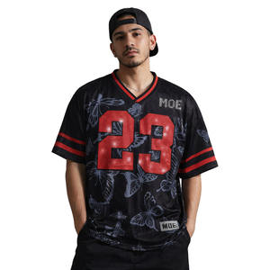 Maillot de football américain personnalisé - Rouge et noir - Maille oversize - Streetwear - T-shirt de sport unisexe - Vente en gros OEM - Product Image 4