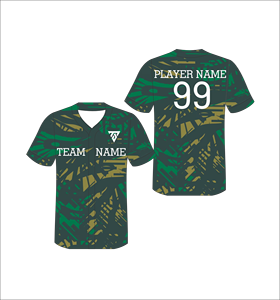 เสื้อเบสบอลสีเขียวแบบซับลิเมชั่นสั่งทำพิเศษ คอวี แขนสั้น สำหรับผู้ใหญ่ ระบายเหงื่อได้ดี ลายพราง เหมาะสำหรับทุกฤดูกาล - Product Image 1
