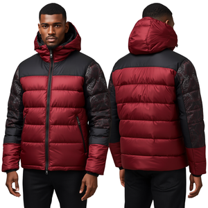 Blouson matelassé de luxe pour homme avec empiècements cramoisies et construction isolante haut de gamme pour l'hiver - Product Image 1