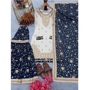 Conjunto de Alta Calidad de Top, Pantalón Palazzo y Dupatta de Georgette Sintética Estilo Indio Tradicional para Uso en Mehendi o Sangeet, Disponible a Precio de Fábrica - Product Image 1