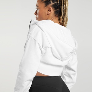 Sudadera con capucha personalizada 100% algodón para mujer con bolsillo de canguro Sudadera corta de alta calidad con logotipo personalizado en el cuello con capucha frontal - Product Image 3