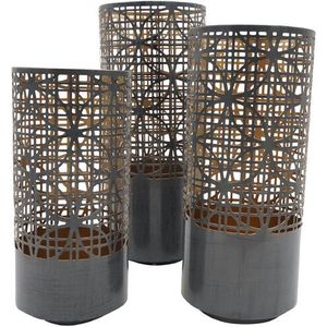 Modern Steel <b>Lanterns</b> with Geometric Cutouts <b>Black</b> Finish Home Decoration - Product Image 1
