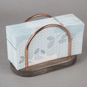 Porte-serviettes moderne en fil doré rose et base en bois foncé – Support à mouchoirs en fil métallique en forme d'arc - Product Image 1