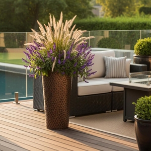 Grand pot rond en cuivre avec support pour plantes, pour intérieur et extérieur, avec insert de drainage, grand pot décoratif pour le sol, écologique et durable - Product Image 3
