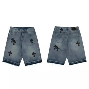 Shorts en jean décontractés pour hommes, extensibles, écologiques, à séchage rapide, avec cordon de serrage, en toile bleue et noire, pour la gym et la course à pied - Product Image 4