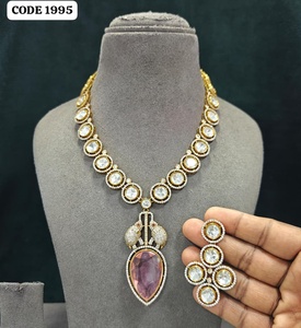 Elegant Royal Pink Pear Heritage Pendant <b>Necklace</b> Set Traditional Wedding Jewelry <b>Statement</b> <b>Necklace</b> Premium Designer Set - Product Image 1