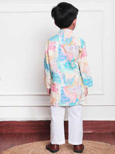 Pastel multicolor printed <b>kurti</b> with decorative lace panel and fabric buttons soft breathable fabric stylish casual wear - Product Image 2