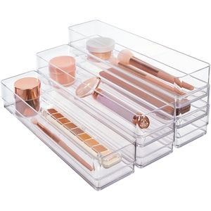 SimpleSort 6-Piece Stackable Clear Drawer Organizer Set 12\" X 3\" X 2\" <b>Rectangle</b> Trays for Narrow Makeup Vanity Storage <b>Bins</b> - Product Image 1