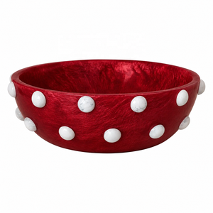 Faiza Craft - Ensaladera de Resina Roja Pulida Hecha a Mano con Incrustaciones Blancas Talladas, Moderna, de Lujo, Decorativa para Fiestas, Ligera, de Grado Alimenticio - Product Image 3