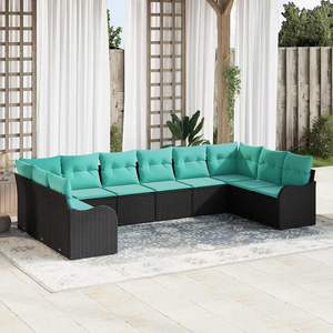 Ensemble de canapés de jardin en polyrotin noir et turquoise, 10 pièces - Product Image 1