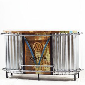 SUREN SPACE SS3121 <b>Rustic</b> Wood Bar Counter with Metal Frame and Wine Rack Handmade Antique Design for Living Room Furniture - Product Image 1