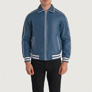 Vestes varsity élégantes pour hommes en polyester/coton coupe-vent avec capuche matelassée, col mandarin, doublure en soie et broderies en chenille - Product Image 5