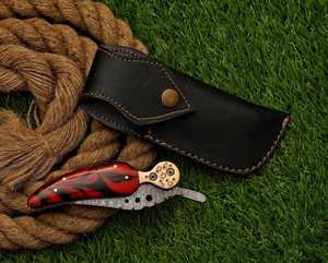 Cuchillo plegable de Damasco forjado a mano, cuchillo plegable para acampar, cuchillo plegable de acero de Damasco hecho a mano con mango de resina - Product Image 6