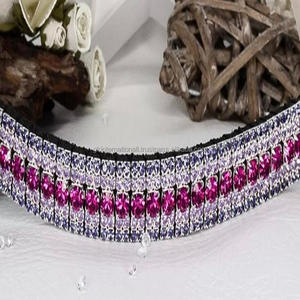 ที่คาดคิ้วหนังม้าแบบพรีเมี่ยมสีดำทำด้วยมือประดับด้วยพลอยเทียมระยิบระยับคริสตัลใสสีชมพูม่วง5แถว - Product Image 5