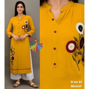 DISEÑADOR RAYON BORDADO TRABAJO KURTI CON PALAZZO MOSTAZA - Product Image 1