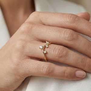 แหวนเพชรทรงกลมแบบโค้ง วงแหวนทอง 14K เพชรเลี้ยงในห้องปฏิบัติการ ของขวัญแต่งงานสุดหรูสำหรับงานปาร์ตี้ - Product Image 6
