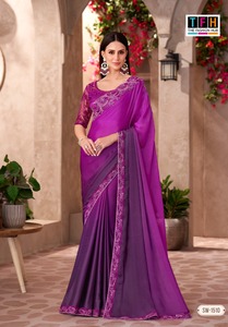 <b>Red</b> Silk Saree Embroidered <b>Sequin</b> Border Traditional Dress for Wedding Party Diwali Women - Product Image 3
